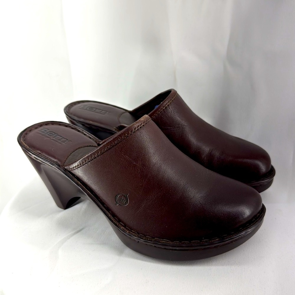Brown Born Leather Mule Clogs - Size 7